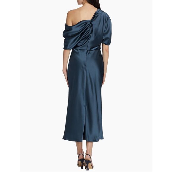 Amsale Midnight Blue One-Shoulder Midi Dress - Picture 3 of 12